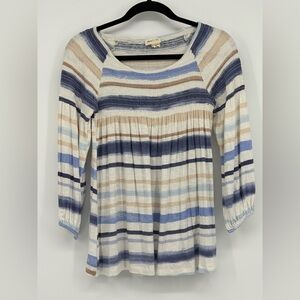 MEADOW RUE Anthropologie Top Stripe Smocked Peasant Boho Babydoll Women’s Medium